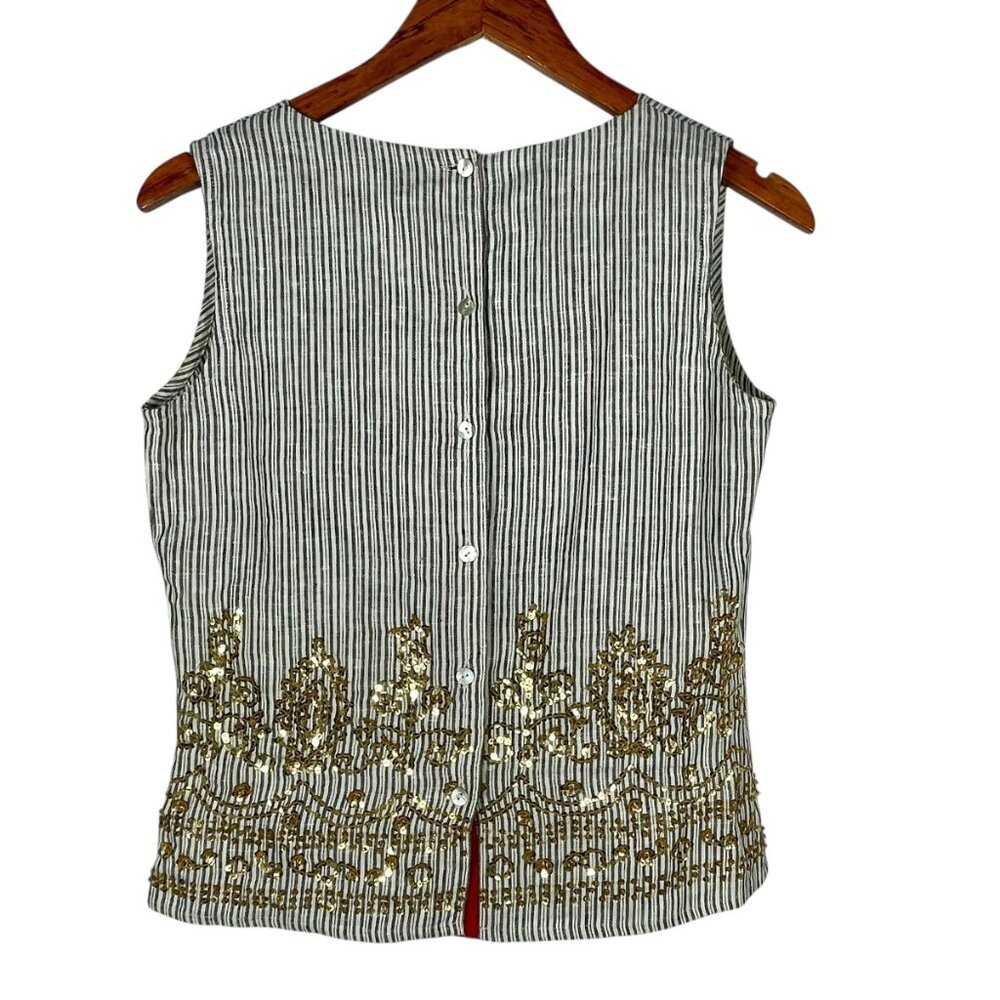 Mint 100% Linen Sequin Top Skirt Set Shell Buttons Size 10 - Picture 3 of 14